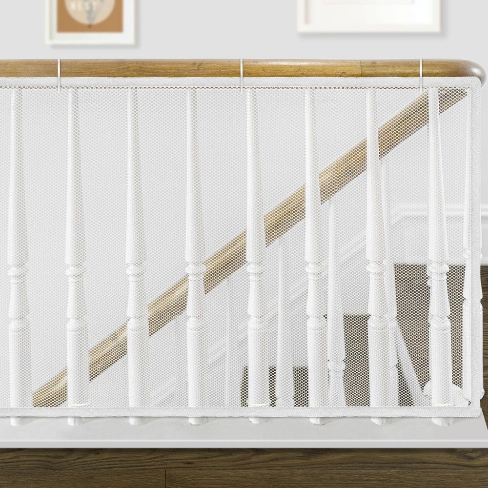 Banister Guard for Baby, 6.6ft x 2.6ft Balcony Netting for Pets Child Safety Stair Railing Cover Baby Proof for Kids Pets Toys, White