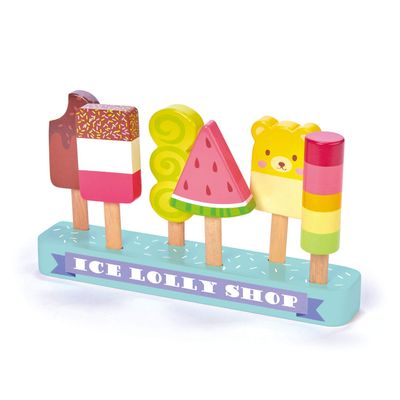 Tender Leaf Toys - Ice Lolly Shop - 13 Pieces Pretend Food Play Toy with 6 Wooden Popsicles Ice Cream Bars - Encourage Role Play and Develops Social Skills for Children - Age 3+