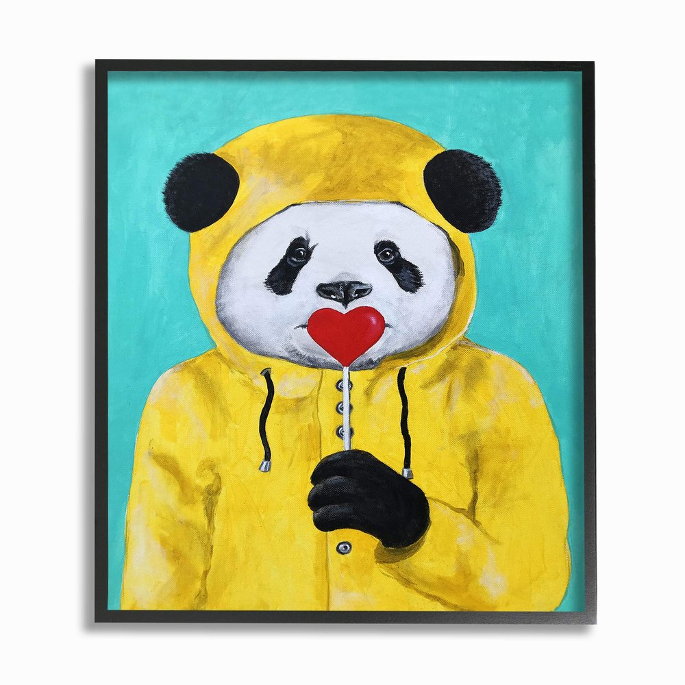 Stupell Industries Yellow Coat Panda With A Lollipop Framed Giclee Texturized Art, 11 x 1.5 x 14, Multi-Color