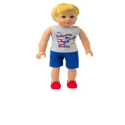 American Fashion World Boys America Rocks Shorts Set for 18-Inch Dolls | Premium Quality & Trendy Design | Dolls Clothes | Outfit Fashions for Dolls for Popular Brands