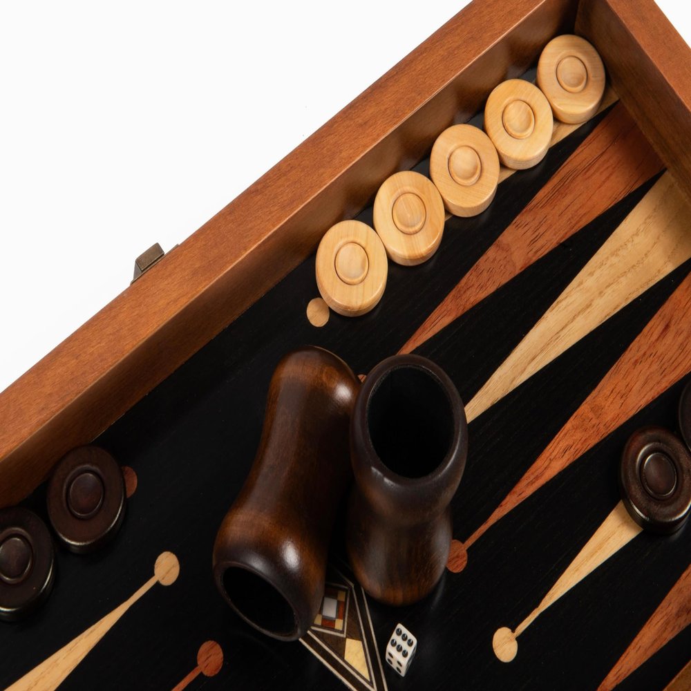 Eco Mosaic Wooden Backgammon Set Handcrafted Board Game - Black