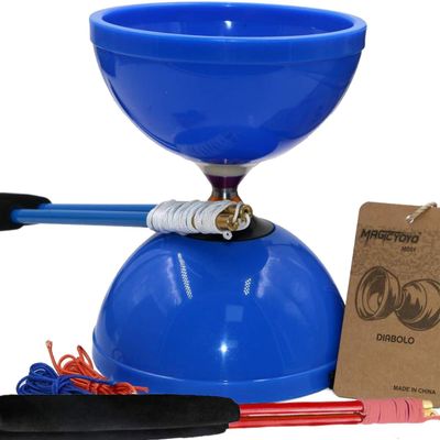 MAGICYOYO Diabolos MD01 Pro Triple Bearings Diabolo Yoyos for Kids Teens Adults, Beginners to Advanced Spinning Juggling Toy, Large 5" Chinese Yoyo Diabolo +2 Pairs Handsticks+Bag+2 Spare Cords, Blue