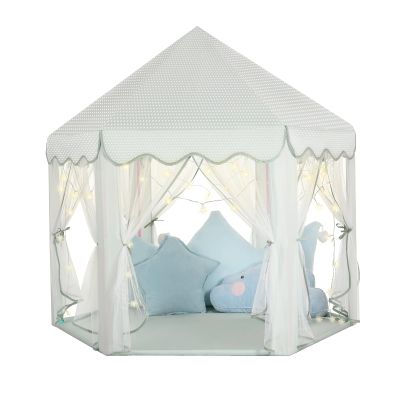 Princess Castle Tent for Girls Fairy Play Tents for Kids Blue Hexagon Playhouse with Fairy Star Lights Toys for Children or Toddlers Indoor or Outdoor Games (Green Princess Tent)