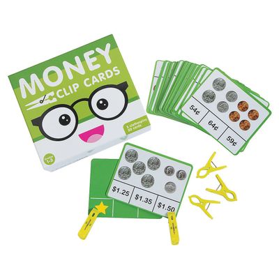 Fun Express Self-Checking Laminated Money Clip Cards for Kids 5" x 4" Size Fun Educational Activities for Learning & Skill Development 56 Pieces