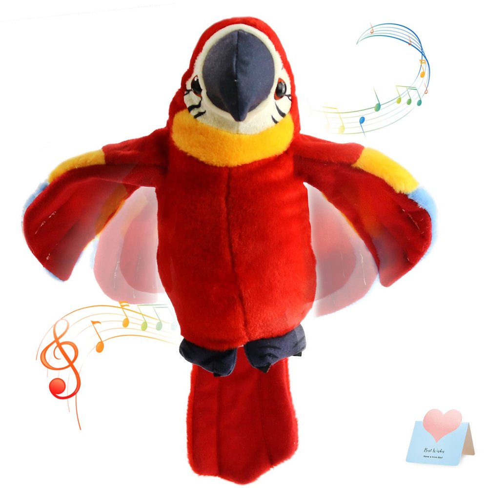 Houwsbaby 9'' Red Talking Parrot Plush Pal Repeat What You Say Recording Stuffed Animal Macaw Electronic Record Interactive Animated Bird Shake Wings Present Birthday Christmas for Kids Boys Girls