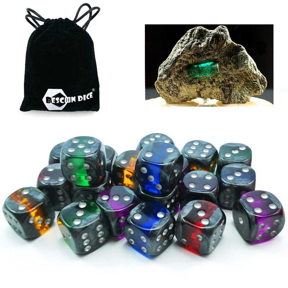 Bescon Mineral Rocks GEM Vines 6 Sides 16MM Dice Set 20 Pack, 5/8" D6 Mineral Rock Dice Set in Assorted Colors