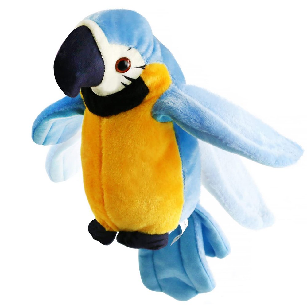 Houwsbaby 9'' Blue Electronic Musical Talking Parrot Plush Toy Interactive Toy,Recording Stuffed Animal Repeat What You Say Shake Wings Macaw Record Bird Toy for Kid Girl Easter
