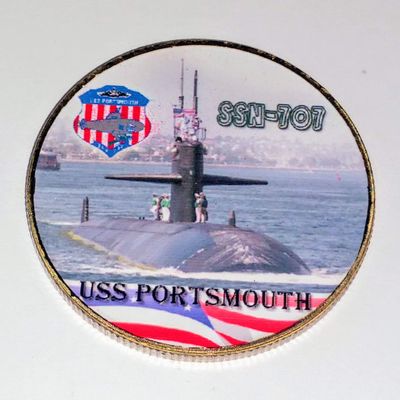 Navy USS Portsmouth Submarine Colorized Challenge Art Coin