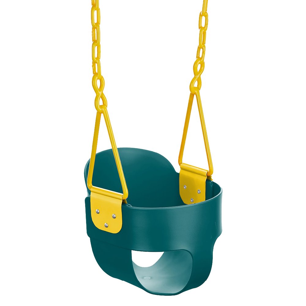 Deluxe High Back Full Bucket Toddler Swing with Exclusive Chain & Triangle Dip Pinch Protection and Carabiners for Easy Install - Green - Squirrel Products