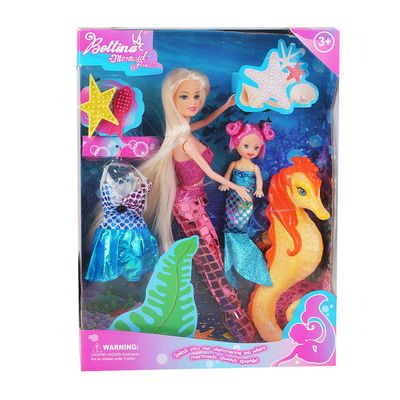 BETTINA 12'' Mermaid Princess Doll with 3'' Mermaid & Seahorse Play Gift Set | Mermaid Toys with Accessories and Doll Clothes for Little Girls (Pink)