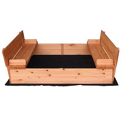 Blacgic Fir Wood Sandbox Foldable Beach Cabana Sandbox Retractable with 2 Convertible Benches Non-Woven Fabric Cloth for Kids Outdoor Backyard Play