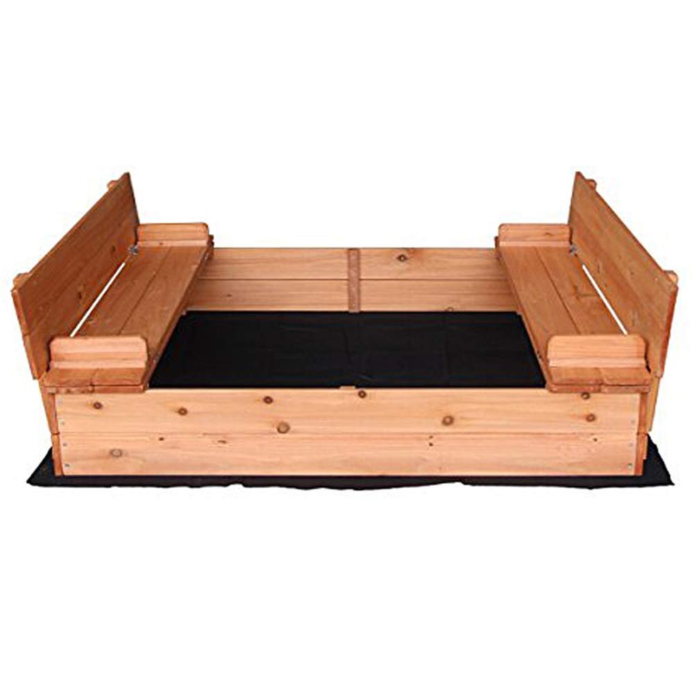 Blacgic Fir Wood Sandbox Foldable Beach Cabana Sandbox Retractable with 2 Convertible Benches Non-Woven Fabric Cloth for Kids Outdoor Backyard Play