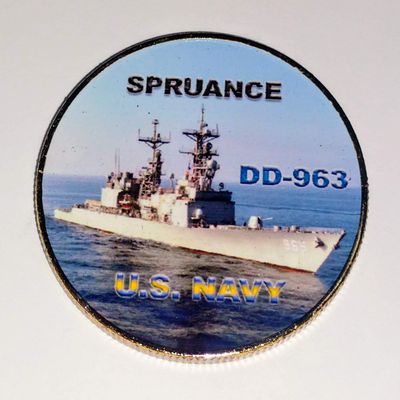 Navy USS Spruance DD-963 Colorized Challenge Art Coin