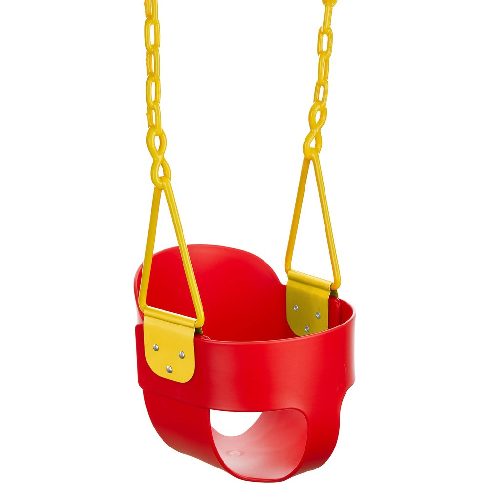 Deluxe High Back Full Bucket Toddler Swing with Exclusive Chain & Triangle Dip Pinch Protection and Carabiners for Easy Install - Red - Squirrel Products