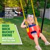 Deluxe High Back Full Bucket Toddler Swing with Exclusive Chain & Triangle Dip Pinch Protection and Carabiners for Easy Install - Red - Squirrel Products view 2