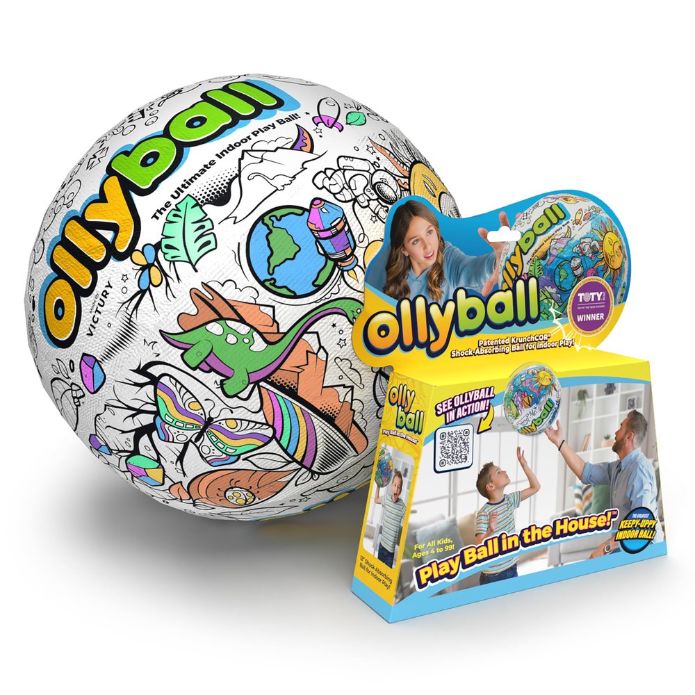 Ollyball The Original Indoor & Outdoor Kick Ball - Patented KrunchCOR Design for Safe House Play - Lightweight Inflatable Bounce Ball for Kids & Families - Colorable & Personalized Craft Toy