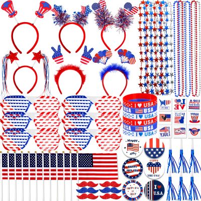 Lansian 4th of July Accessories Bulk Party Supplies, 146Pcs Patriotic Party Favors Set for Independence Day Decorations Memorial Day Celebrations USA Flags Party Parades Classroom Rewards for Kids