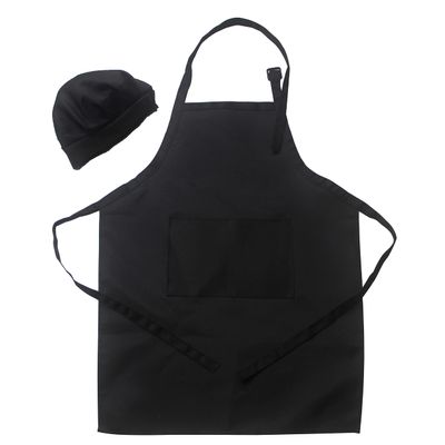 LOYHUANG 2 Pieces Kids Black Apron Chef Hat Set, Kids Chef Kitchen Adjustable Bib Aprons with 2 Pockets for Girls Boys Painting Cooking Baking Wear(Black,2pieces-1set)