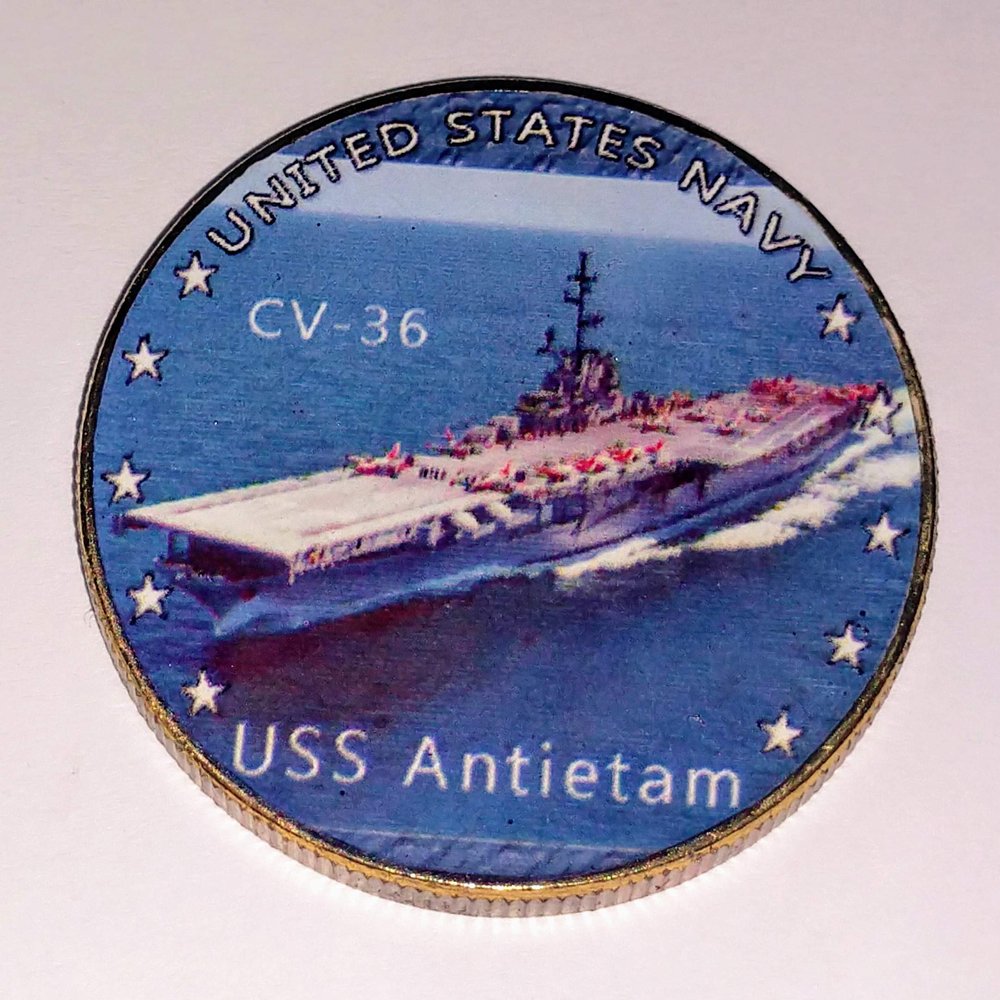Navy USS Antietam CV-36 Colorized Challenge Art Coin