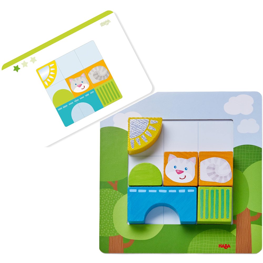 HABA Animal Squares Chunky Wooden Puzzle Building Blocks Arranging Game with Template Cards, Montessori Toys Toddler Puzzle Ages 2+ (Made in Germany)