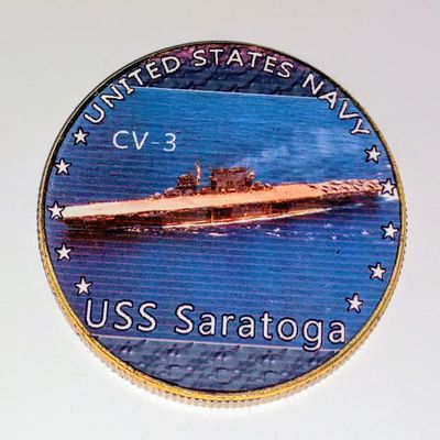 Navy USS Saratoga CV-3 Colorized Challenge Art Coin