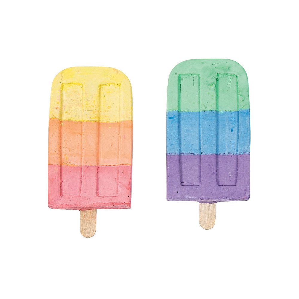 Fun Express 2" x 4" Ice Pop Treat-Shaped Multicolor Sidewalk Chalk - 12 Pieces - Great For Summer, Spring, Easter, School and Daycare Activities and Craft Supplies