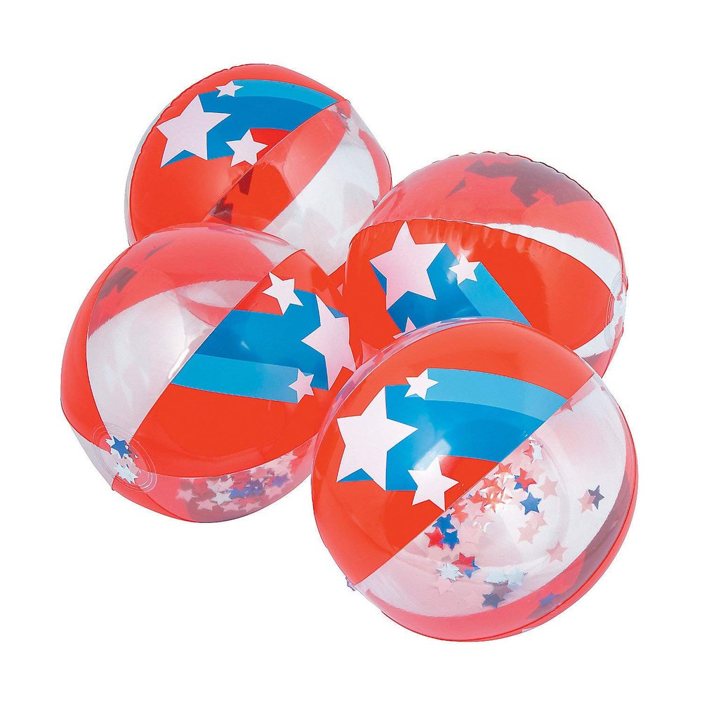 Fun Express Patriotic Confetti Beach Ball for Fourth of July - Toys - Inflates - Beach Balls - Fourth of July - 12 Pieces