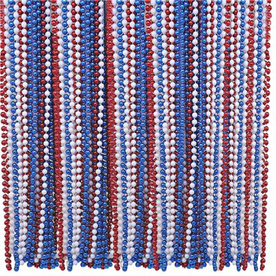 4E's Novelty Patriotic Beads Necklace (72 Pack) Bulk Red White Blue Beads 33 Inch Long 7mm Thick, Great for 4th of July Party Favors, Parade Throws, Dress Up July 4 Accessories Supplies