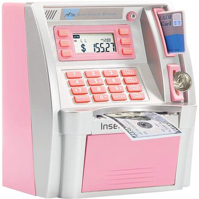 GoodsFederation ATM Piggy Bank for Real Money for Kids Adults,Toy Money Bank with Card,Password,Coin Recognition,Bill Feeder,Balance Calculator,Electronic Money Safe Coin Box,Hot Gift for Boys Girls