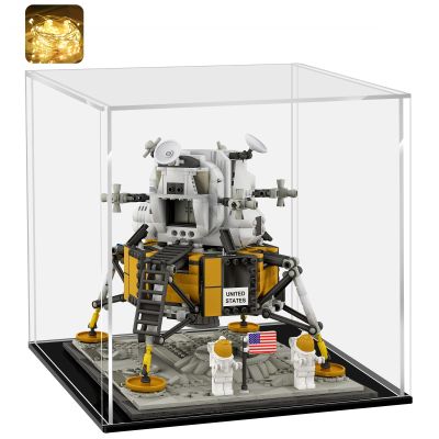 LANSCOERY Acrylic Display Case, Assemble Showcase Display Box for Collectibles, with Dustproof & Seamless Display Design, 13x13x13inch Black Base