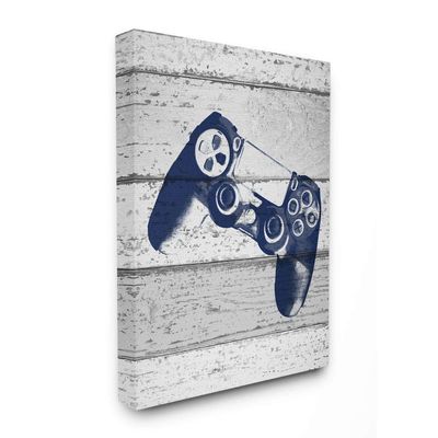 The Kids Room by Stupell Video Game Controller Blue Print on Planks Stretched Canvas Wall Art, Multi-Colored