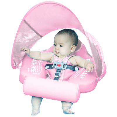 Mambobaby Float with Canopy Size Improved Non Inflatable Infant Baby Pool Float Smart Mambo Float Swim Trainer Add Tail Baby Swim Float Mambo Baby Float Solid Air Free Water Waist Swimming Ring