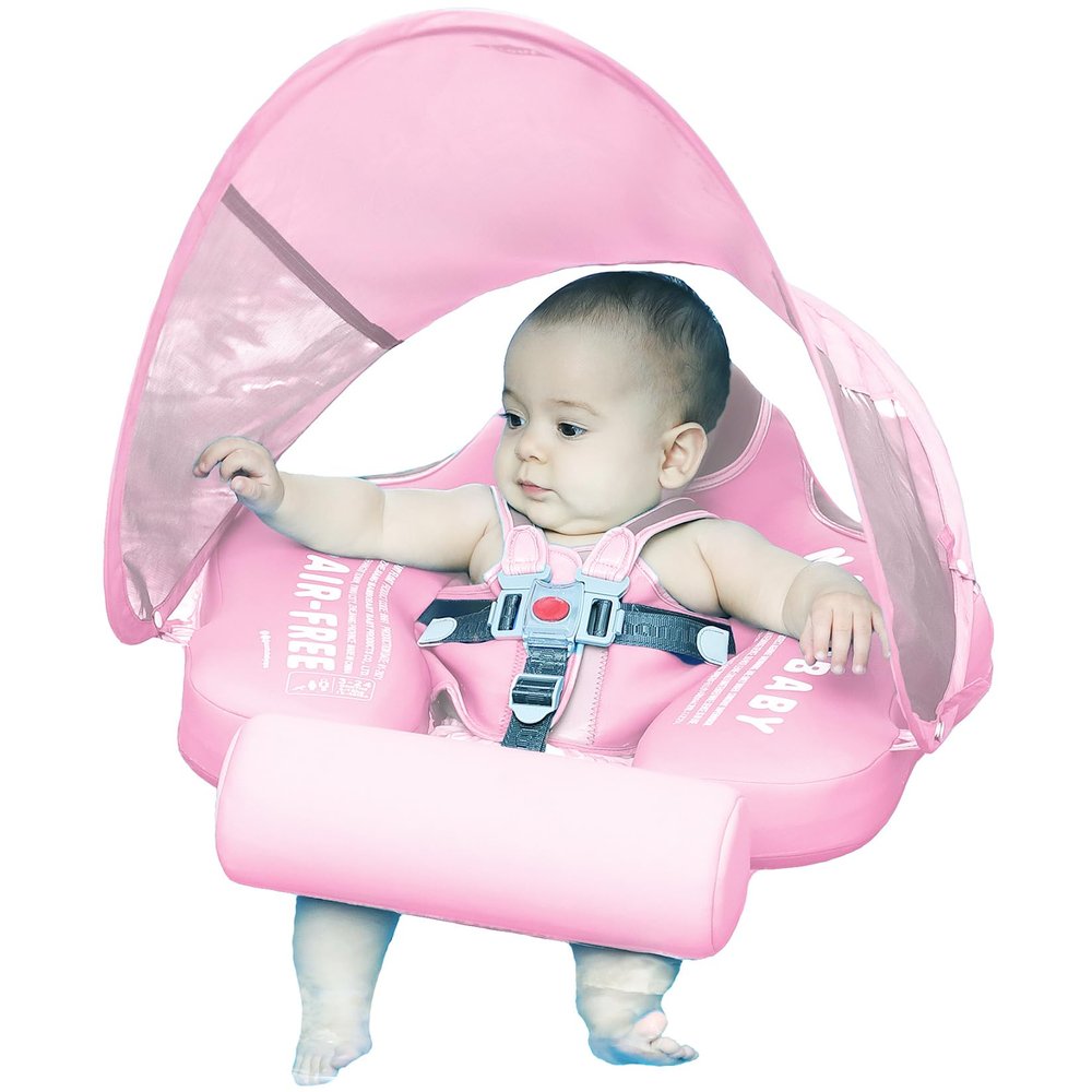 Mambobaby Float with Canopy Size Improved Non Inflatable Infant Baby Pool Float Smart Mambo Float Swim Trainer Add Tail Baby Swim Float Mambo Baby Float Solid Air Free Water Waist Swimming Ring