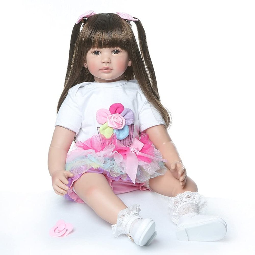 TERABITHIA 24inch 60cm Big Size Soft Vinyl Reborn Toddler Princess Girl Doll Rainbow Dress Cuddly Cloth Body Newborn Dolls That Look Realistic Child Holiday Birthday Gift