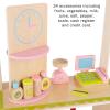 HEY! PLAY! Kids Grocery Store - Fresh Market Selling Stand - Wood Play Set with Toy Register, Pretend Credit Card, and 31 Food Accessories (White) view 3