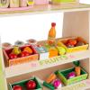 HEY! PLAY! Kids Grocery Store - Fresh Market Selling Stand - Wood Play Set with Toy Register, Pretend Credit Card, and 31 Food Accessories (White) view 4