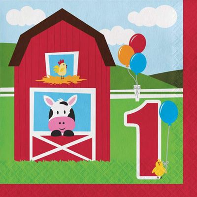 Barnyard 'Farmhouse Fun' 1st Birthday Lunch Napkins (16ct)