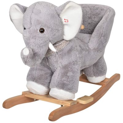 JOON Olli Ride-On Rocking Horse Elephant with Polkadot Scarf, Great for Childhood Development, Soft Materials Wooden Construction, Fun Musical Sounds, for Boys or Girls 1-3 Years Old, Gray-White
