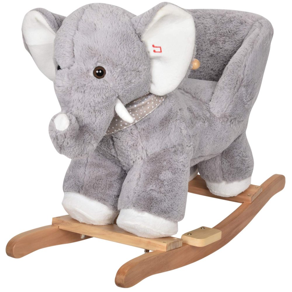 JOON Olli Ride-On Rocking Horse Elephant with Polkadot Scarf, Great for Childhood Development, Soft Materials Wooden Construction, Fun Musical Sounds, for Boys or Girls 1-3 Years Old, Gray-White