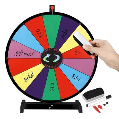 Saturnpower 24 Inch Tabletop Spinning Prize Wheel, 14 Slots Color Prize Wheel Spinner Large Fortune Spinning Wheel with Dry Eraser & Marker Pen for Trade Show & Carnival
