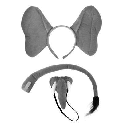 Elephant Headband Ears, Tail, and Trunk Costume Accessory Set - Fits Adults and Kids