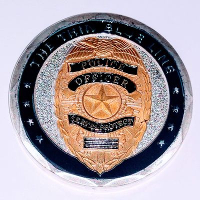 Thin Blue Line Police Officer Colorized Challenge Art Coin