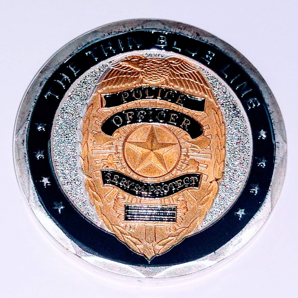 Thin Blue Line Police Officer Colorized Challenge Art Coin