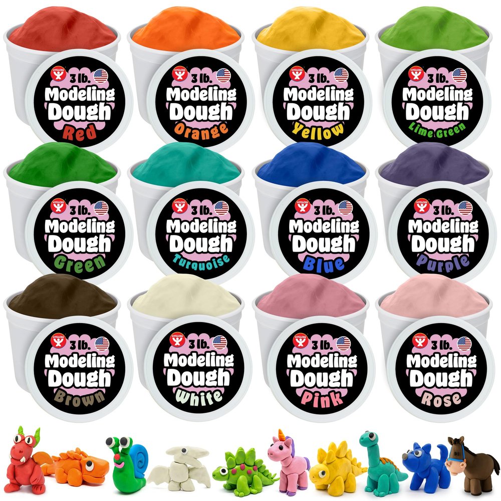 Hygloss Play Modeling Dough for Kids Safe & Non-Toxic Sensory Dough for Arts and Crafts 3 lb Tub Play Clay for Toddler Activities, Preschool Classroom Must-Haves 12 Assorted Colors, Unscented