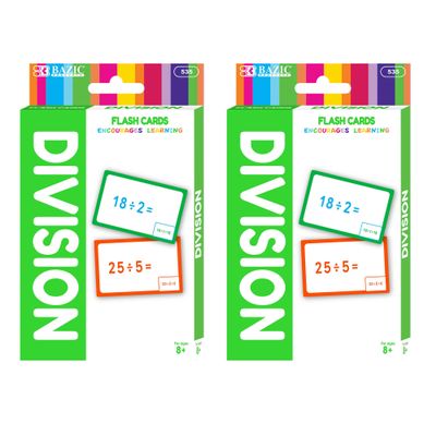 BAZIC Products Division Flash Cards  Math Flash Cards for Kids Learning Division, Ideal for 1st4th Grade, Homeschool and Classroom Study Tools, 36/Pack, 2-Packs