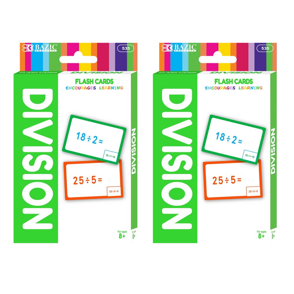 BAZIC Products Division Flash Cards  Math Flash Cards for Kids Learning Division, Ideal for 1st4th Grade, Homeschool and Classroom Study Tools, 36/Pack, 2-Packs