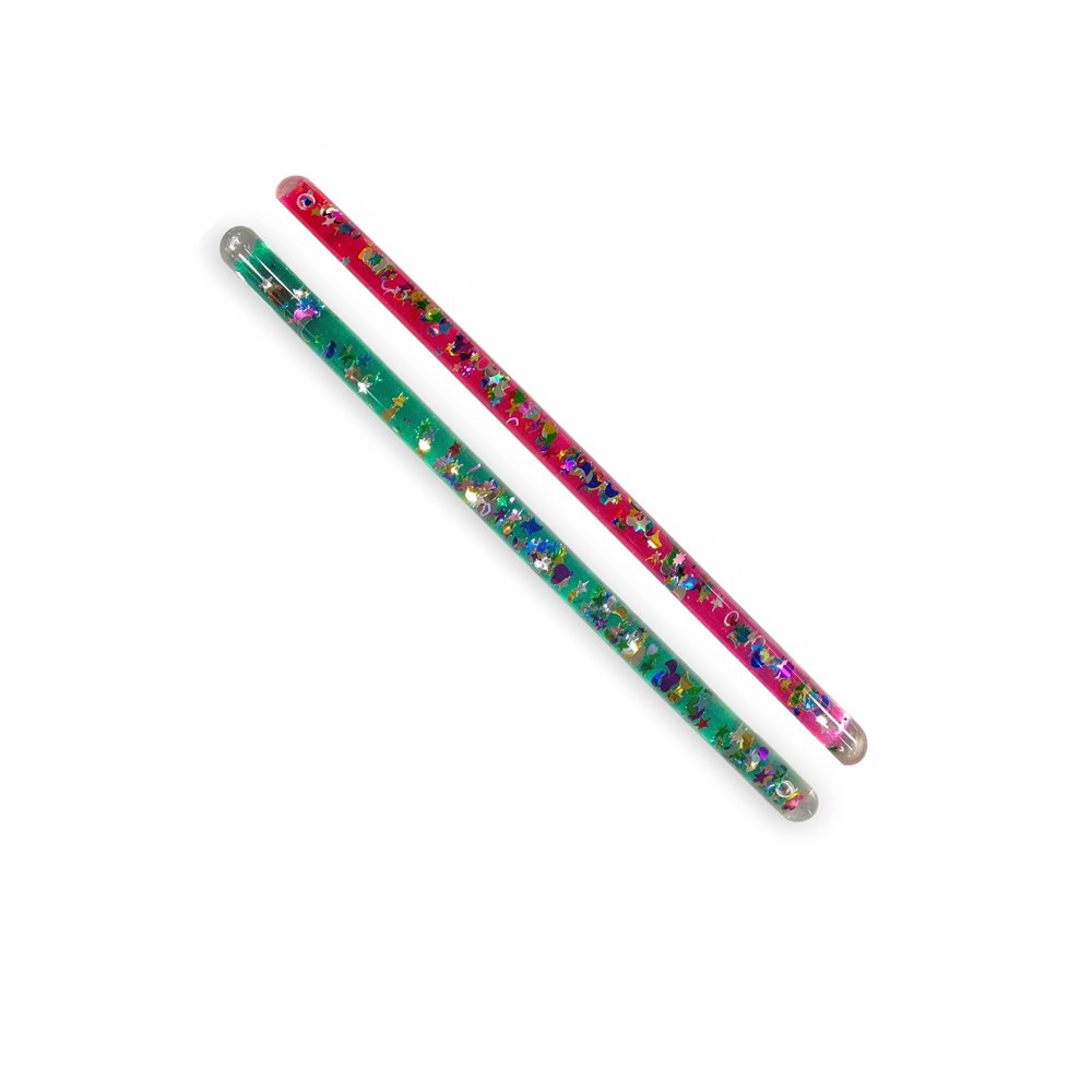 Glitter Wand, Magic Wonder Tube - for Kids, Teachers, Therapists, Sensory Room, Talking or Pointing Stick. Two 11" Wonder Wands (Pink, Green)