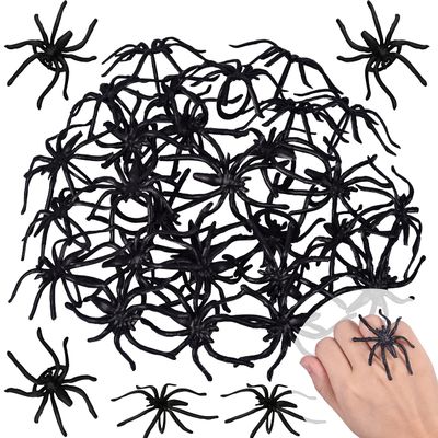 Max Fun 300pcs Halloween Spider Rings for Kids Party Favors 1.96 Plastic Spider Rings Bulk for Kids Costume Accessories Party Decorations Supplier (Black)