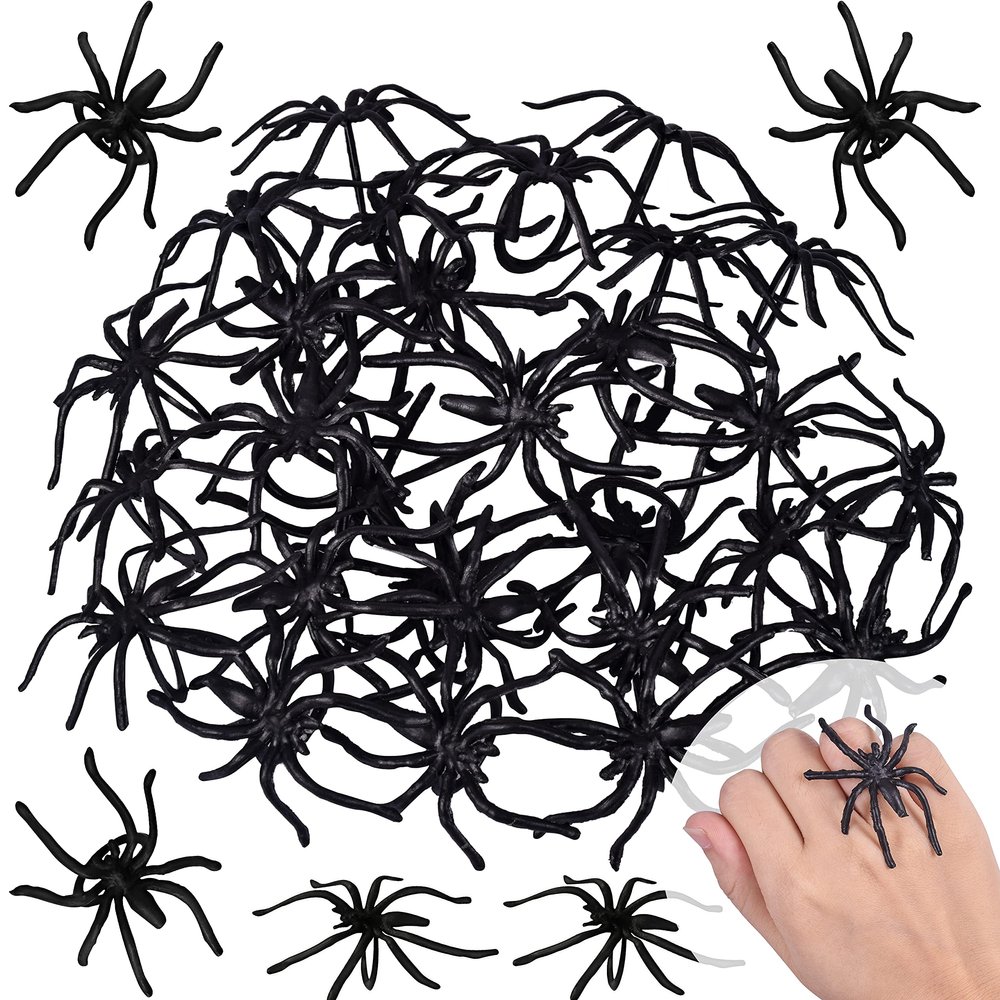 Max Fun 300pcs Halloween Spider Rings for Kids Party Favors 1.96 Plastic Spider Rings Bulk for Kids Costume Accessories Party Decorations Supplier (Black)