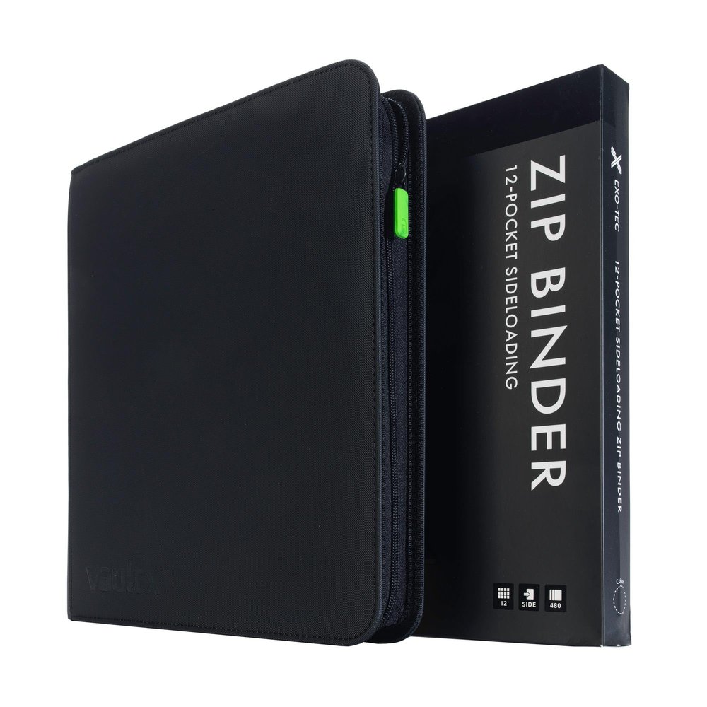 Vault X 12 Pocket Trading Card Zip Binder, 480 cards, Premium Exo-Tec Album Material, 20 Side-Loading Pages, Folder for Collectible Card Games, Sports, TCG (Black)